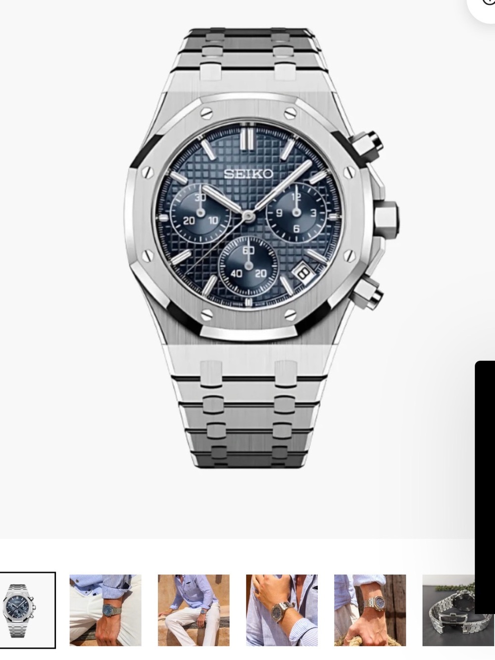 Seiko Silver Bracelet Chronograph with Blue Textured Dial SEIKO MOD ROYAL OAK B.